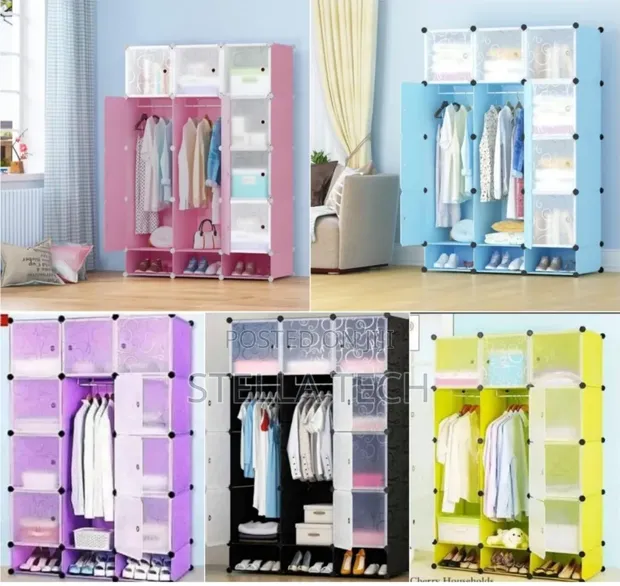 Portable 3-Column Plastic Wardrobe - 1