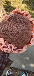 Handmade Crochet Ruffle Bucket Hat - Brown & Peach - 2
