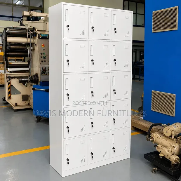 15-Door Metallic Storage Locker Cabinet - White - 1