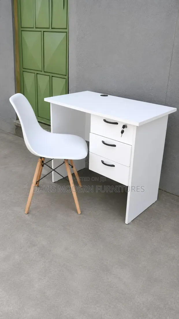 Compact Office Desk with 3 Drawers & Eames Chair Set - 1