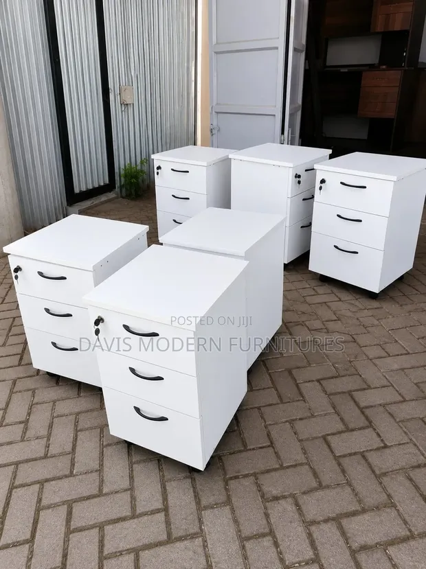 Mobile Office Drawers - 3-Drawer Pedestal na Lock & Wheels - Nyeupe - 1
