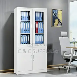 Double-Door Office Storage Cabinet - White Steel