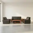 5-Seater Leather Sofa Set with Mahogany Armrest - 2