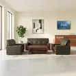 5-Seater Leather Sofa Set with Mahogany Armrest - 3