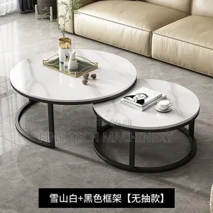 Modern Luxury 2-in-1 Pure Marble Nesting Tables with Black Stand