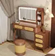 Modern Brown Dressing Table with LED Lights - 1