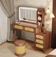 Modern Brown Dressing Table with LED Lights - 3