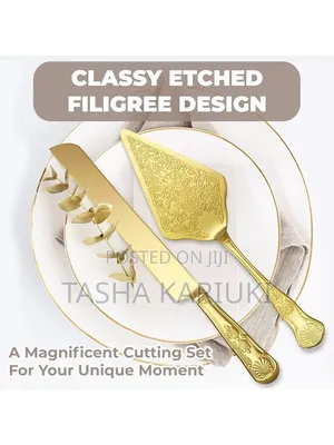 Seti ya Kisu na Spatula ya Keki ya Gold Stainless Steel