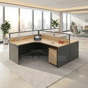 Two-User Round Office Workstation - Brown