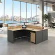 Two-User Round Office Workstation - Brown - 3