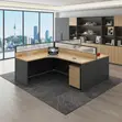 Two-User Round Office Workstation - Brown - 4