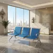 Three-Seater Metallic Leather Blue Reception Bench - 3