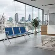 Three-Seater Metallic Leather Blue Reception Bench - 4