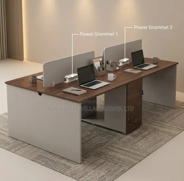 4-Way Brown Modern Imported Office Workstation Desk - 1
