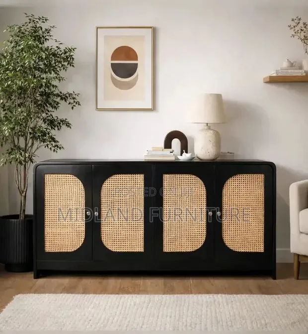 Black Rattan Sideboard (4 Doors) - 1
