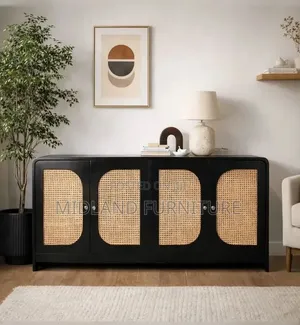 Kabati Nyeusi ya Rattan (Milango 4)