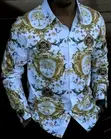 Men's Vintage Baroque Floral Shirt - White Gold - Long Sleeve - 1