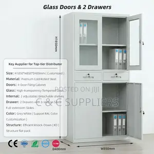2-Door Metallic Cabinet with Drawers - White