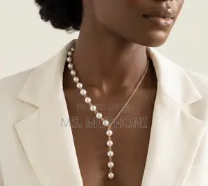 Asymmetric Pearl & Gold-Tone Chain Lariat Necklace