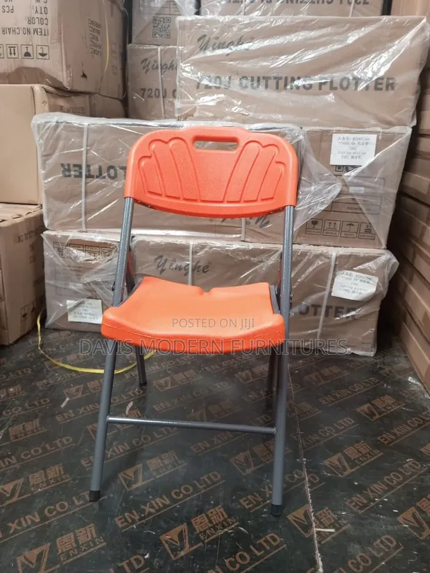 Portable Folding Plastic Chair - Orange - 1