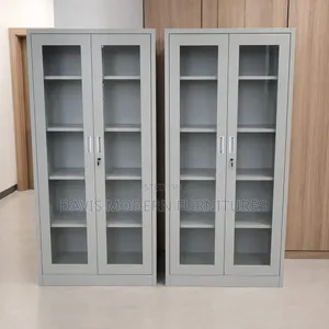 Double Door Glass Display Cabinet - Grey