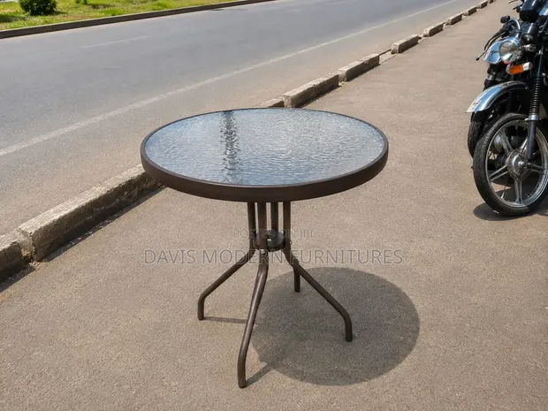 Round Glass Top Outdoor Table - 1