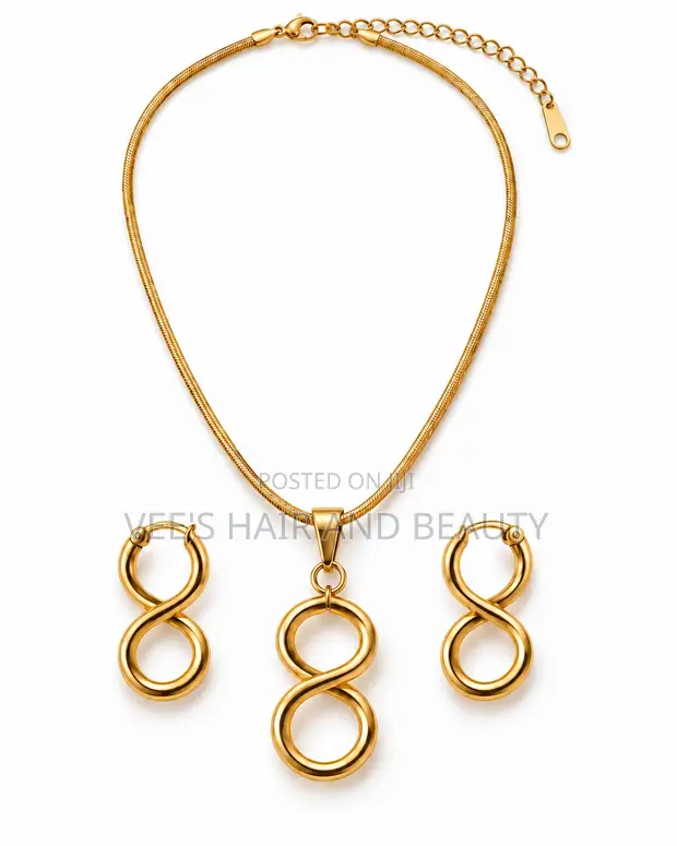 Infinity Earring and Necklace Set - Gold - 1