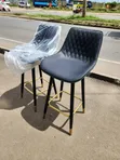 Modern PU Leather Bar Stools - Black & Gold (2 Pcs) - 1