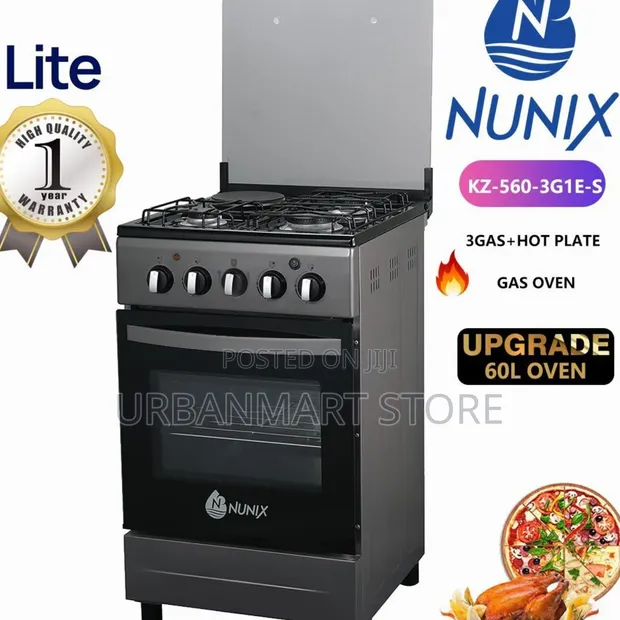 Nunix KZ560 50x60 Cooker 3 Gas Burners + Hot Plate - 1