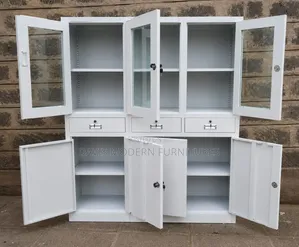 Glass Top 3-Door Metal Storage Cabinet