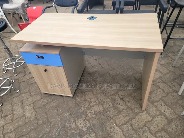Compact Office Desk with Storage - Beige & Blue - 1