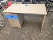 Compact Office Desk with Storage - Beige & Blue - 1