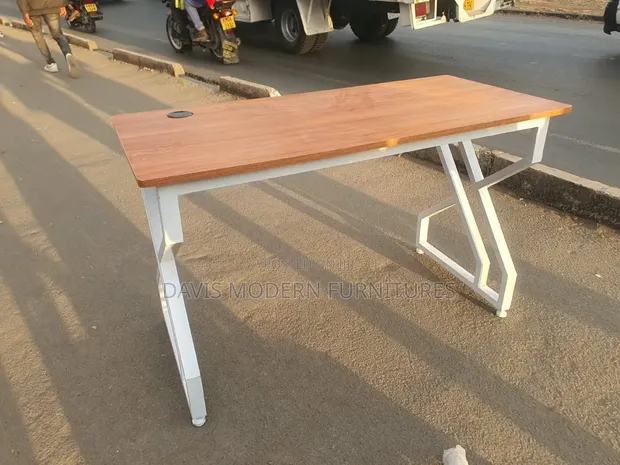 Modern Minimalist Office Desk - Wood Finish, White Z-Legs - 1