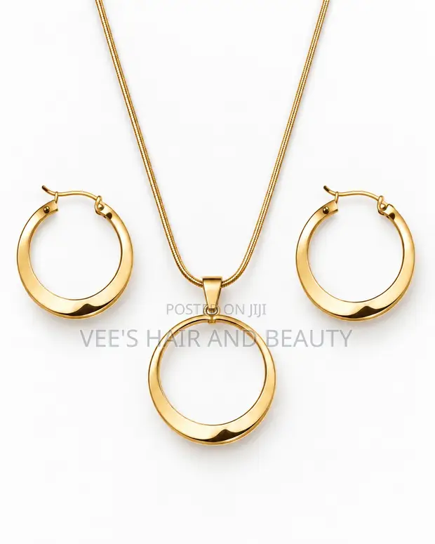 Circle Necklace and Earrings Set - Classic Everyday Jewelry - 1