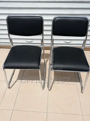 Black Leather Reception Conference Chair with Chrome Frame
