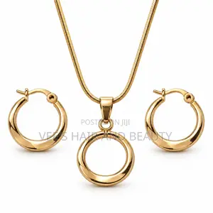 Minimalist Circle Necklace and Earrings Set - Gold
