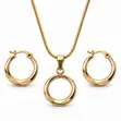 Minimalist Circle Necklace and Earrings Set - Gold - 1