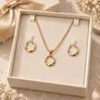 Minimalist Circle Necklace and Earrings Set - Gold - 2