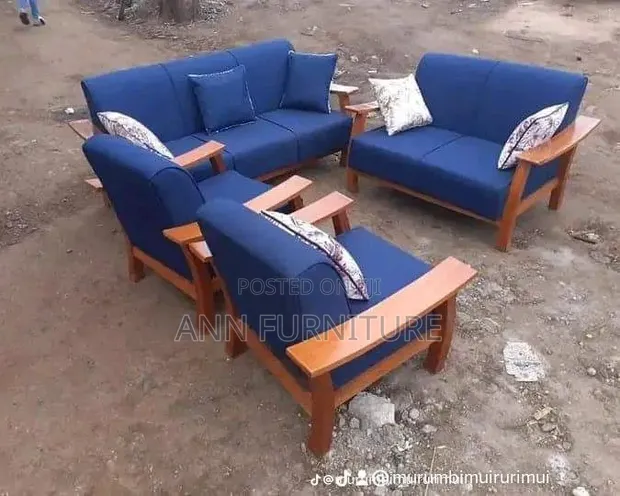 7-Seater Blue Open Sofa Set - 1