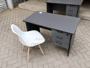 Modern Office Desk with Lockable Storage - Black