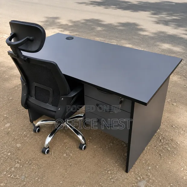 Modern Grey Office Desk with 3 Lockable Drawers - Kenya - 1