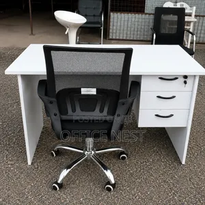 Modern White Office Desk with 3 Lockable Drawers