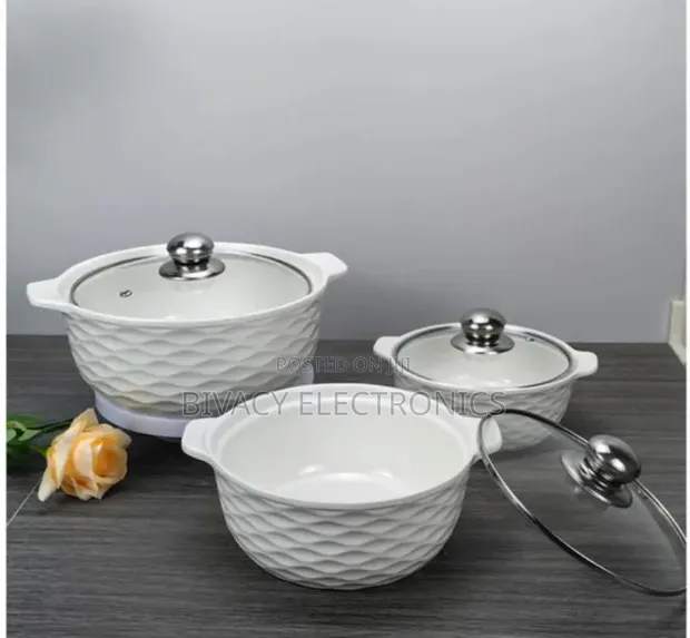 Set of 3 White Soup Pots - 1