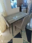 4-Seater Dining Set - Grey Wood & Fabric - 2