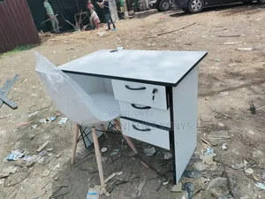 White Office Desk with Drawers and Eames-Style Chair