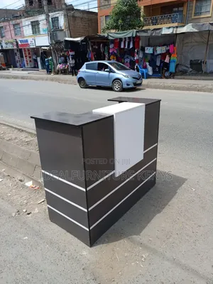 Dark Brown & White Reception Counter Desk