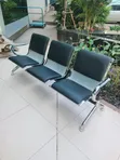 3-Seater Waiting Bench - Black Leather & Chrome - 2