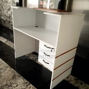 Modern Reception Desk - White with Brown Accent