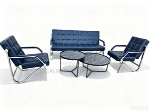 5-Piece Executive Reception Sofa Set - Navy Blue Leather