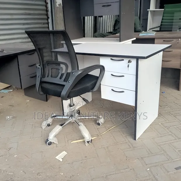 Workstation Desk with Matching Mesh Chair - White/Black - 1